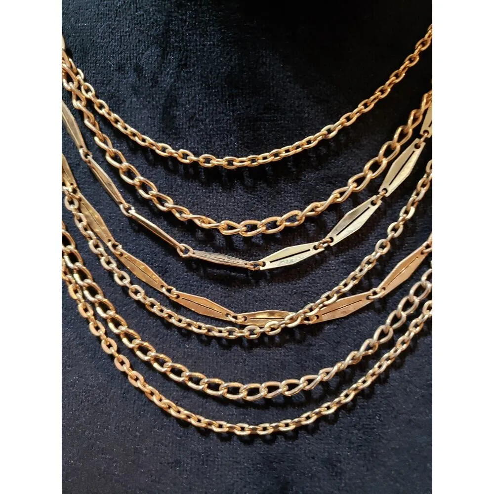 Womens Fashion Gold Tone Multilayer Paper Clip & Link Chains Necklace Jewelry - Image 3