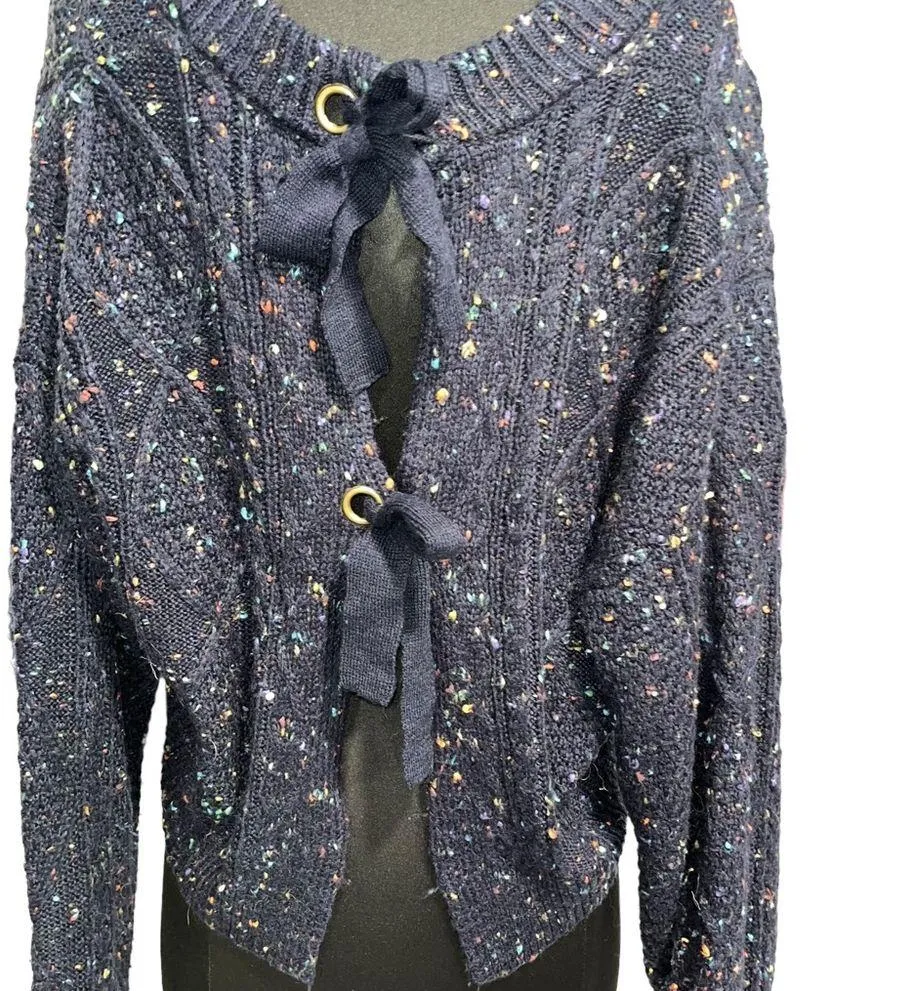 John + Jenn Blue Speckled Tie-Back Long Sleeve Cropped Sweater - Image 3