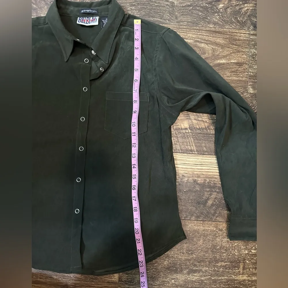 vintage Bill blass jeans dark Green Button-Up Shirt faux suede M - Image 5