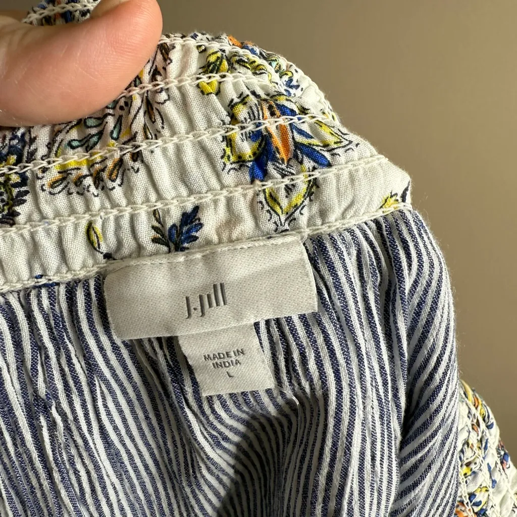 NWT j Jill smock waist tiered skirt Porcelain paisley Blue Size L - Image 8