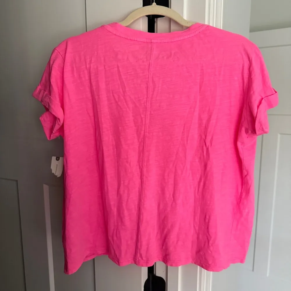NWT Pilcro Anthropologie Babydoll Henley Neon Pink Short Sleeve V Neck Top - Image 6