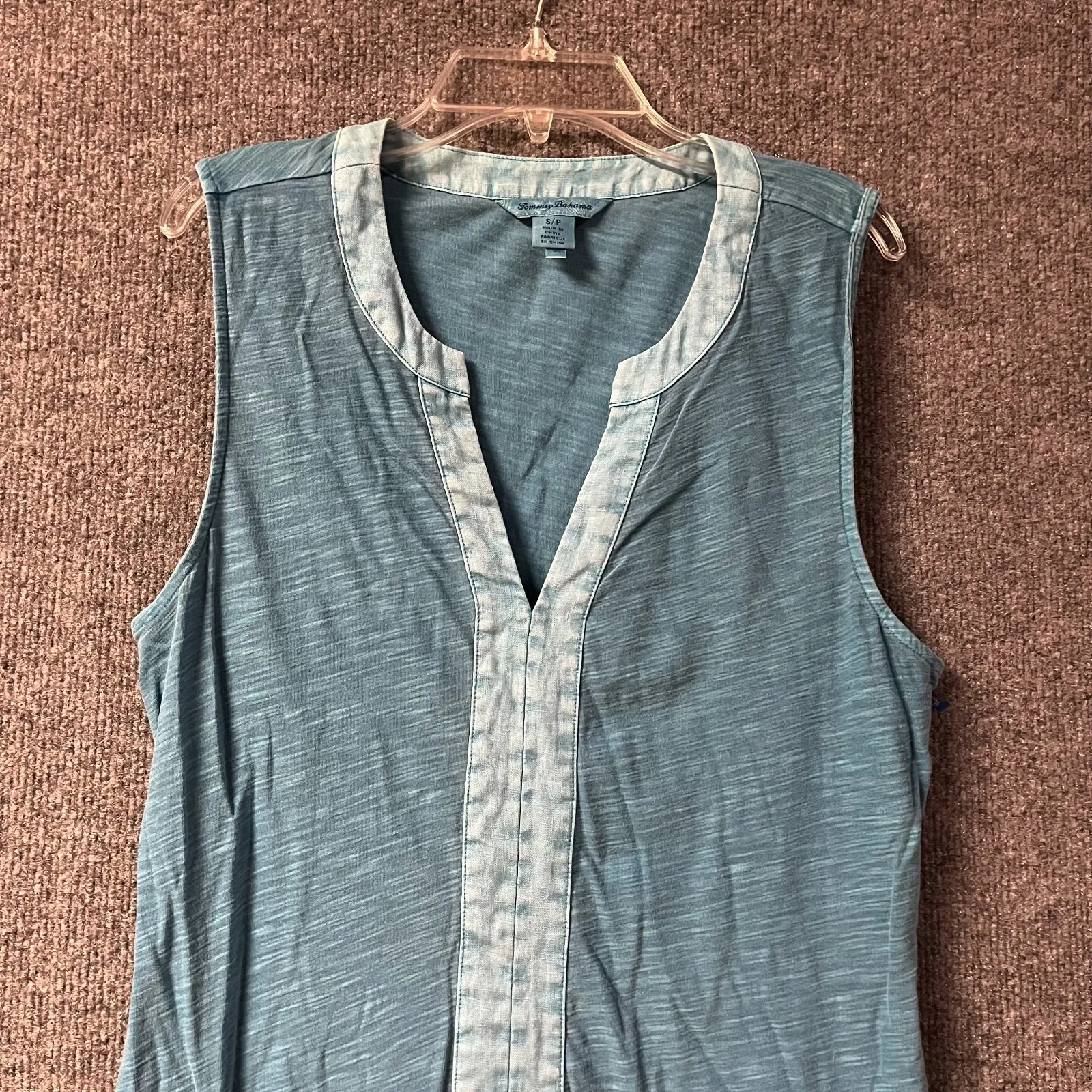 Tommy Bahama Arden Midi Shift Dress Womens Small‎ Blue Cotton Split Neck Casual - Image 3