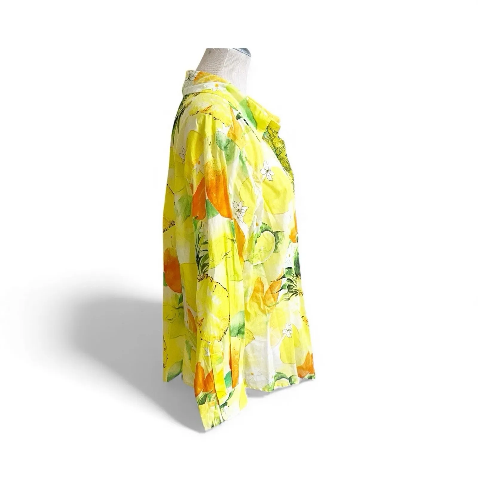 Calypso St Barth Women’s Tropical Button Down Shirt Blouse Fruit & Floral Cotton - Image 3