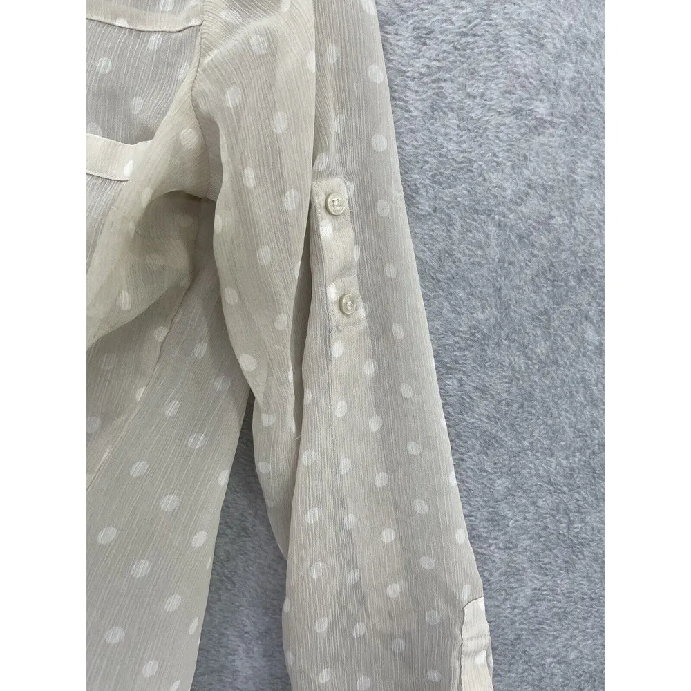 Express Women's button Down Shirt Polka Dot Roll Tab Sleeve Size Small Sheer - Image 4