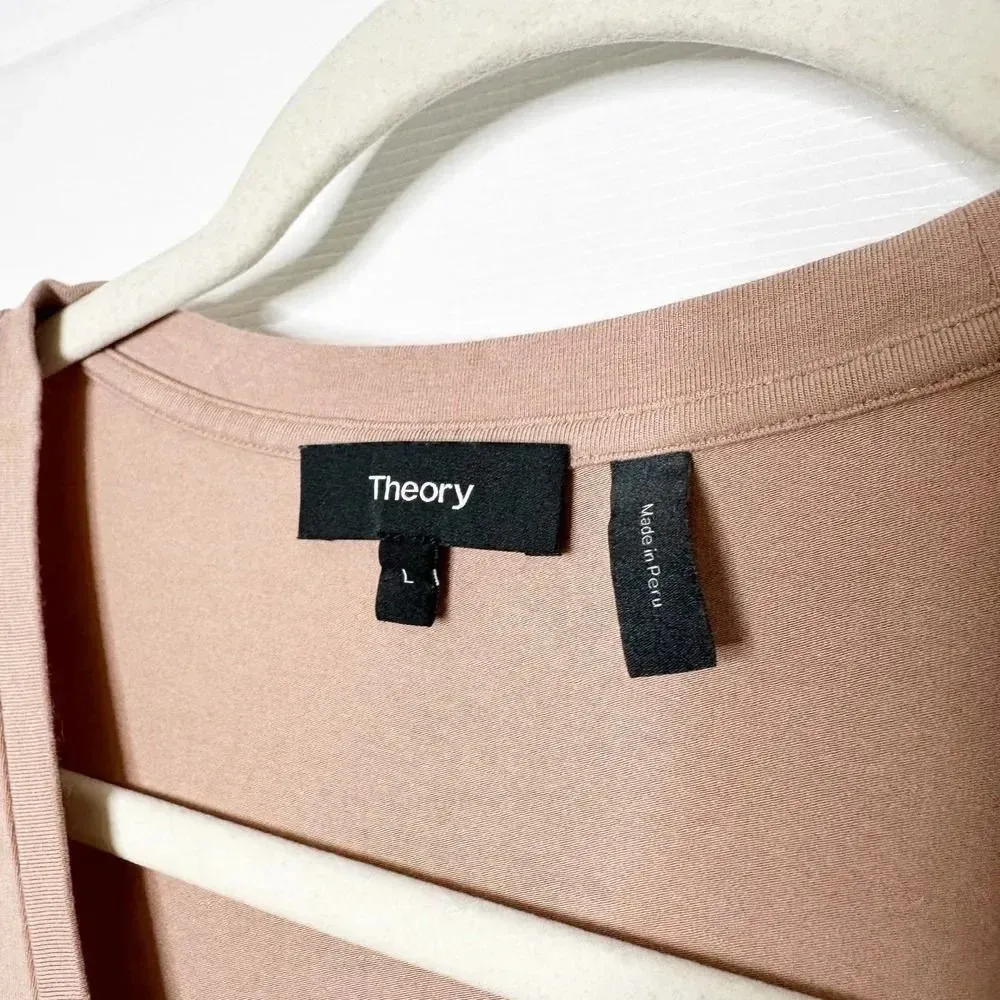 THEORY Size L Cuff‎ Sleeve Scoop Neck Knit Tank Midi Dress Quartz Modal Blend - Image 4