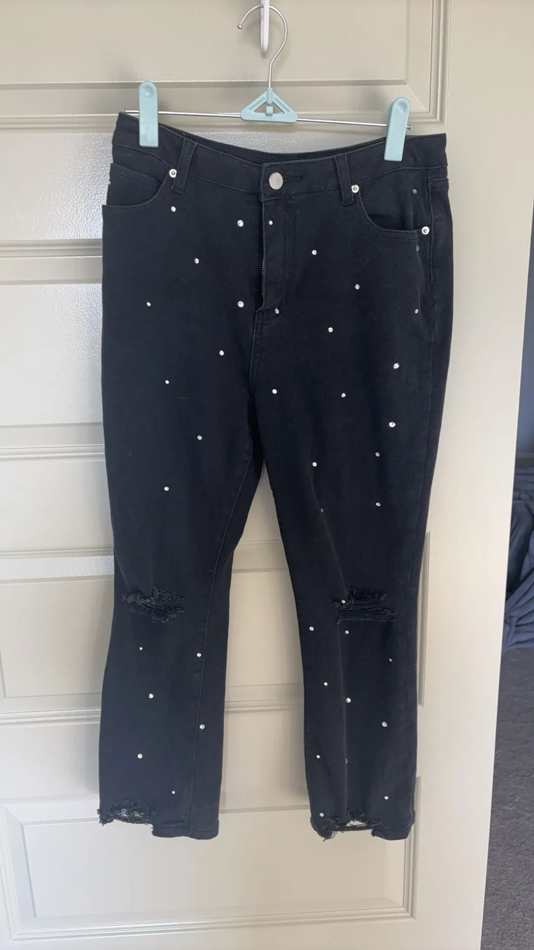 Blue Blush Rhinestone Cropped Jeans - Image 2