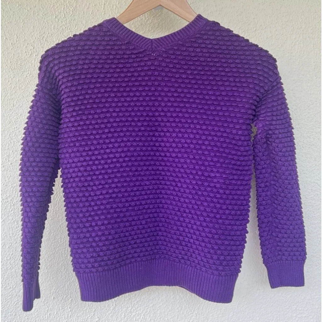 Vince Purple Chunky Waffle Knit V-Neck Sweater M Timeless Minimalist Classic - Image 3
