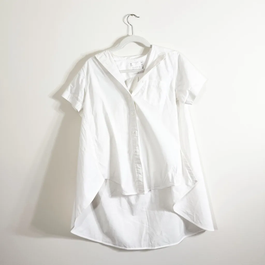 Sacai Oversized Flare White Cotton Button Front Short Sleeve Shirt Size 6 - Image 3
