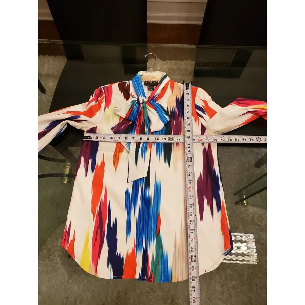 Gracia Women's Multicolor 100% Polyester Collared Long Sleeve Top Blouse Small - Image 9