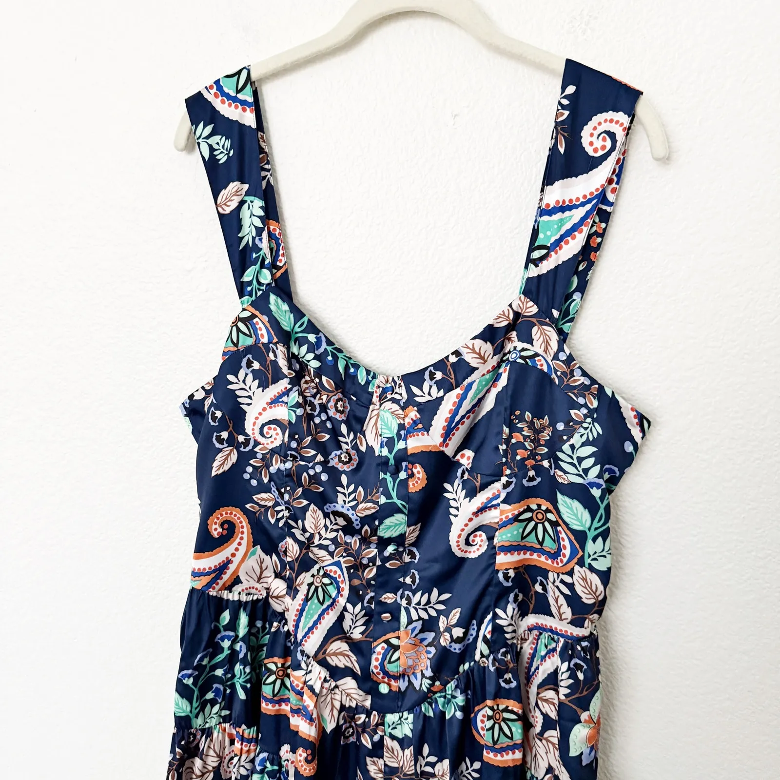 [Lulu's] Positively Adorable Navy Scarf Print Satin Tiered Bustier Romper NWT XL - Image 4