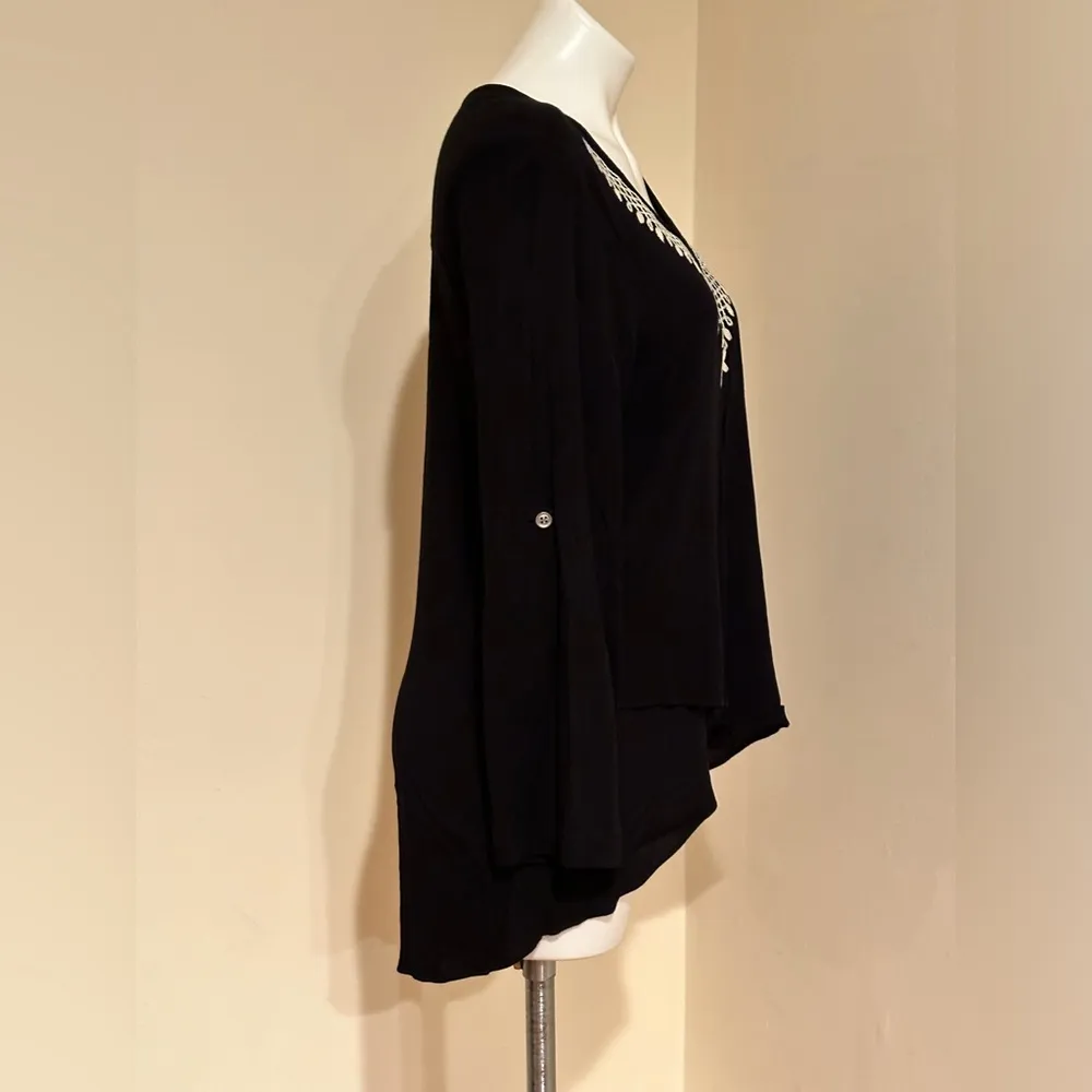 Karen Kane V Neck Black & White Thread Long Sleeve Comfortable Blouse Sz M - Image 8