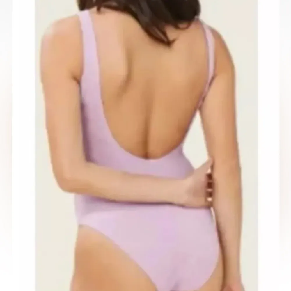 Andie Swim Ibiza One Piece v neck open back purple blue color iris - Image 13