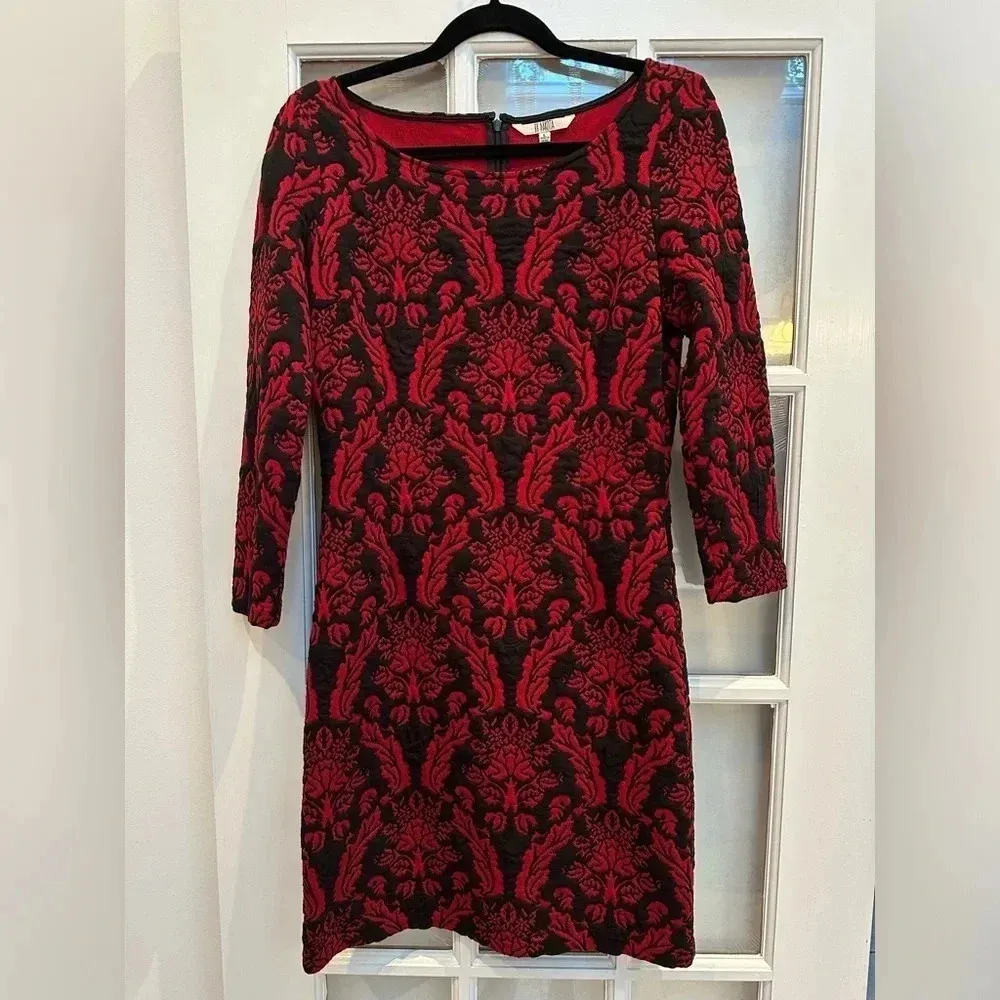 BB Dakota Red & Black Damask Tapestry Jaquard Whimsigoth Quilted Dress Size L - Image 3