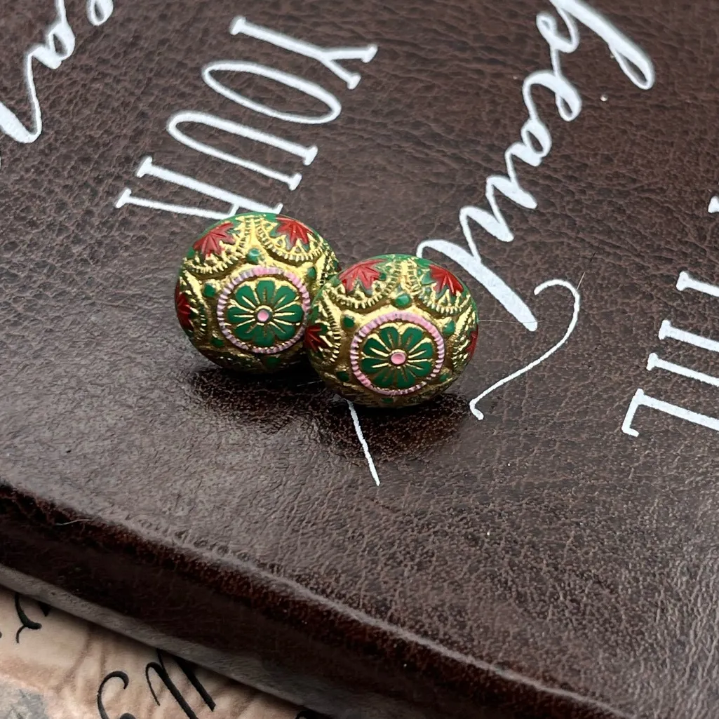 Vintage Cloisonné Style Floral Enamel Stud Earrings Gold - Image 7