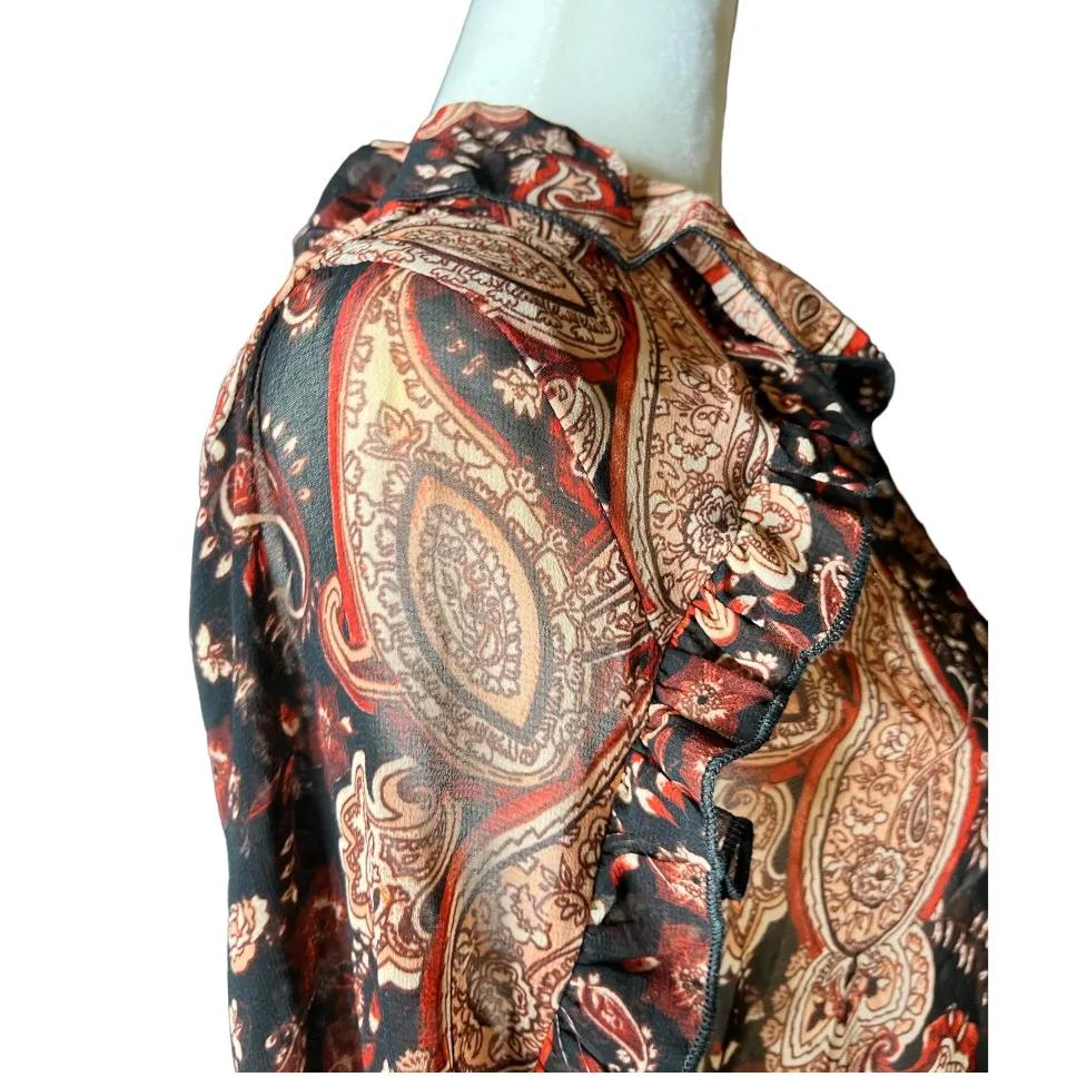 Zara ruffle paisley blouse bodysuit size M - Image 2