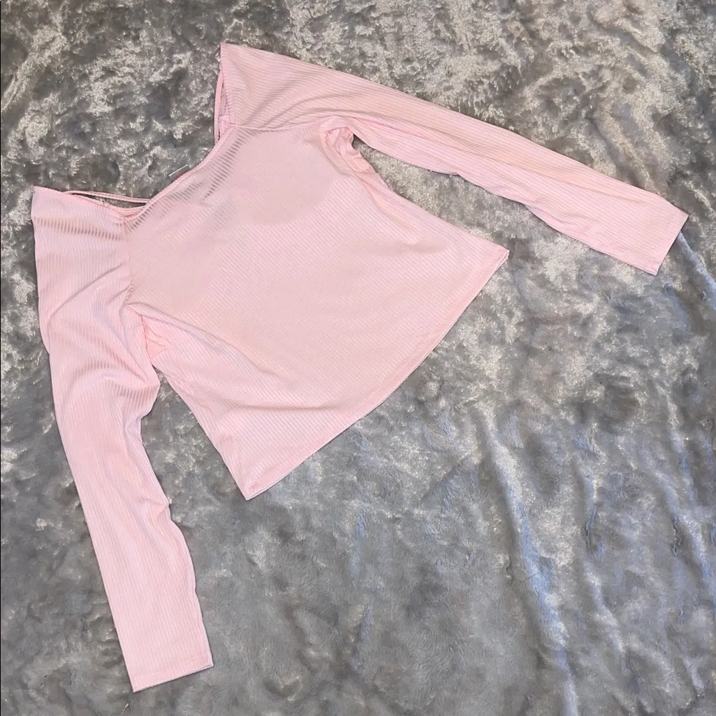 No Boundaries Pink Ribbed Heart Ring Crop Top XL (15-17) - Image 5