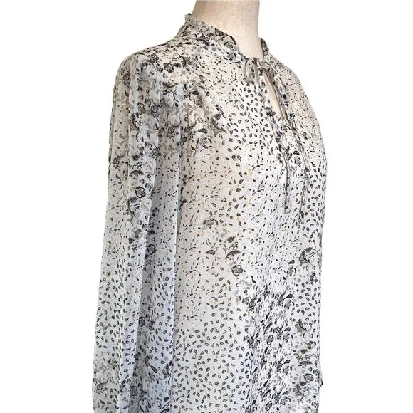 JOIE Women's White Floral Blouse Top‎ Sheer w/ Ruffles SZ Small - Image 3