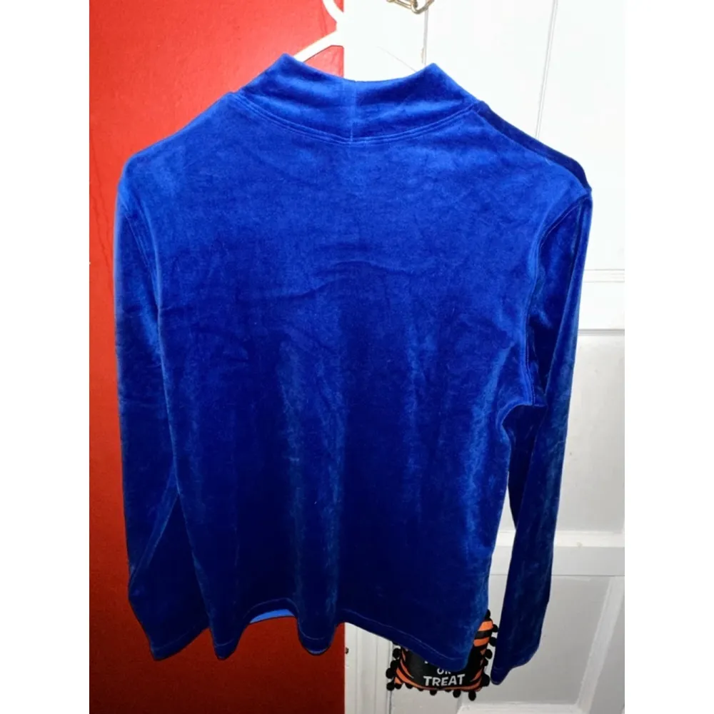 Blair Royal Blue Mock Neck Long Sleeve Velour Sweater Shirt Top Small - Image 5