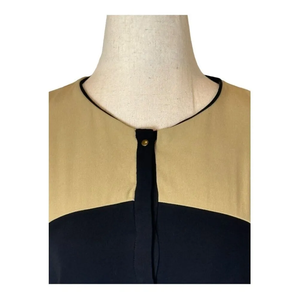 ALC Dress Women 8 Tan Black Silk Colorblock Short Sleeve Shift Mini Luxury‎ - Image 6