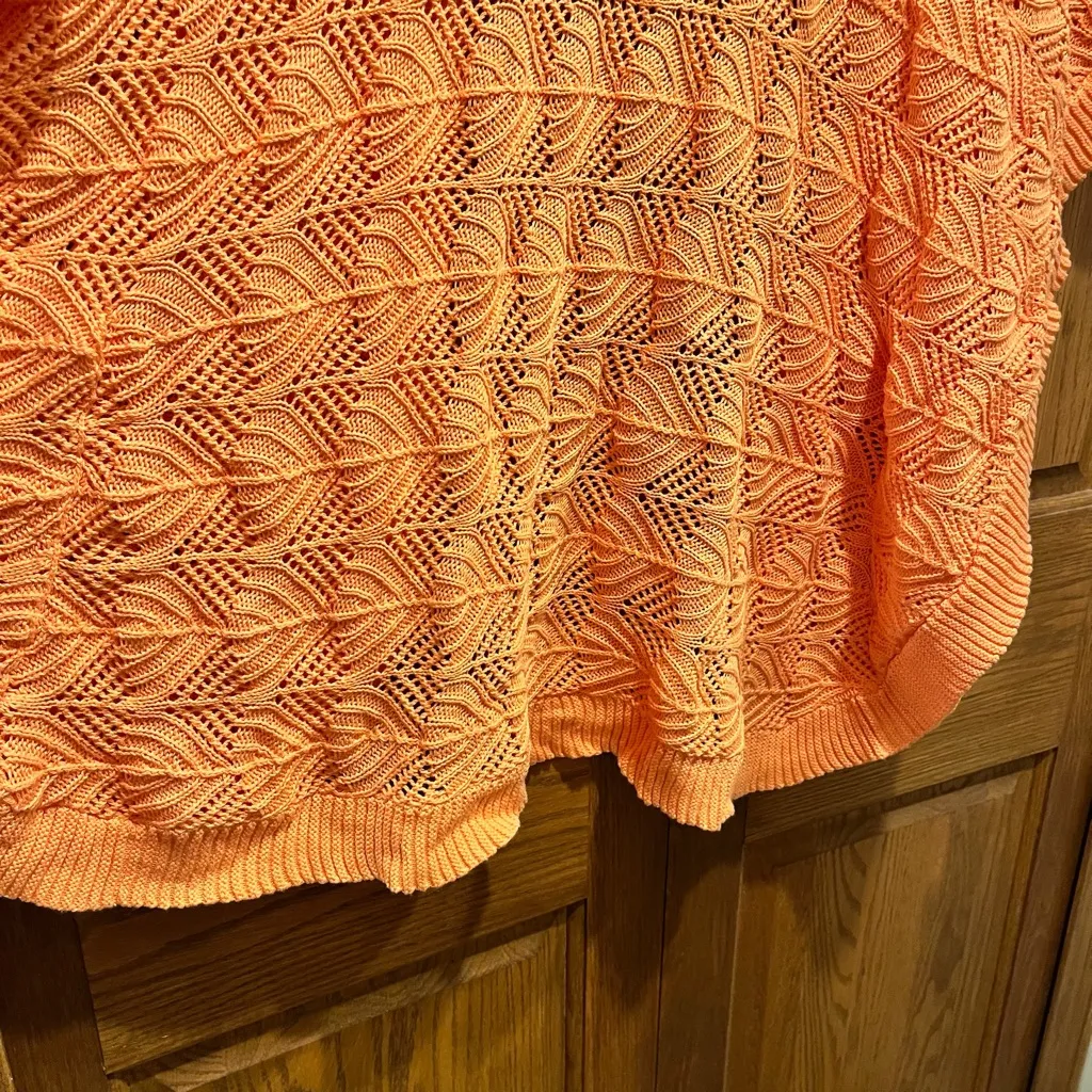 Chico's Vibrant Orange 100% Cotton Crochet Knit Batwing Sweater - Size S/M - Image 10