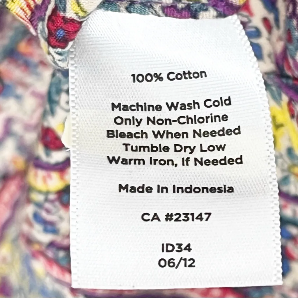 TALBOTS 100% Cotton Paisley Print Long Sleeves Accent Button Blouse Size 12 - Image 4