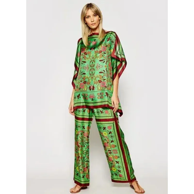 Tory Burch Silk Scarf Caftan Top Green Splash Size Small - Image 3