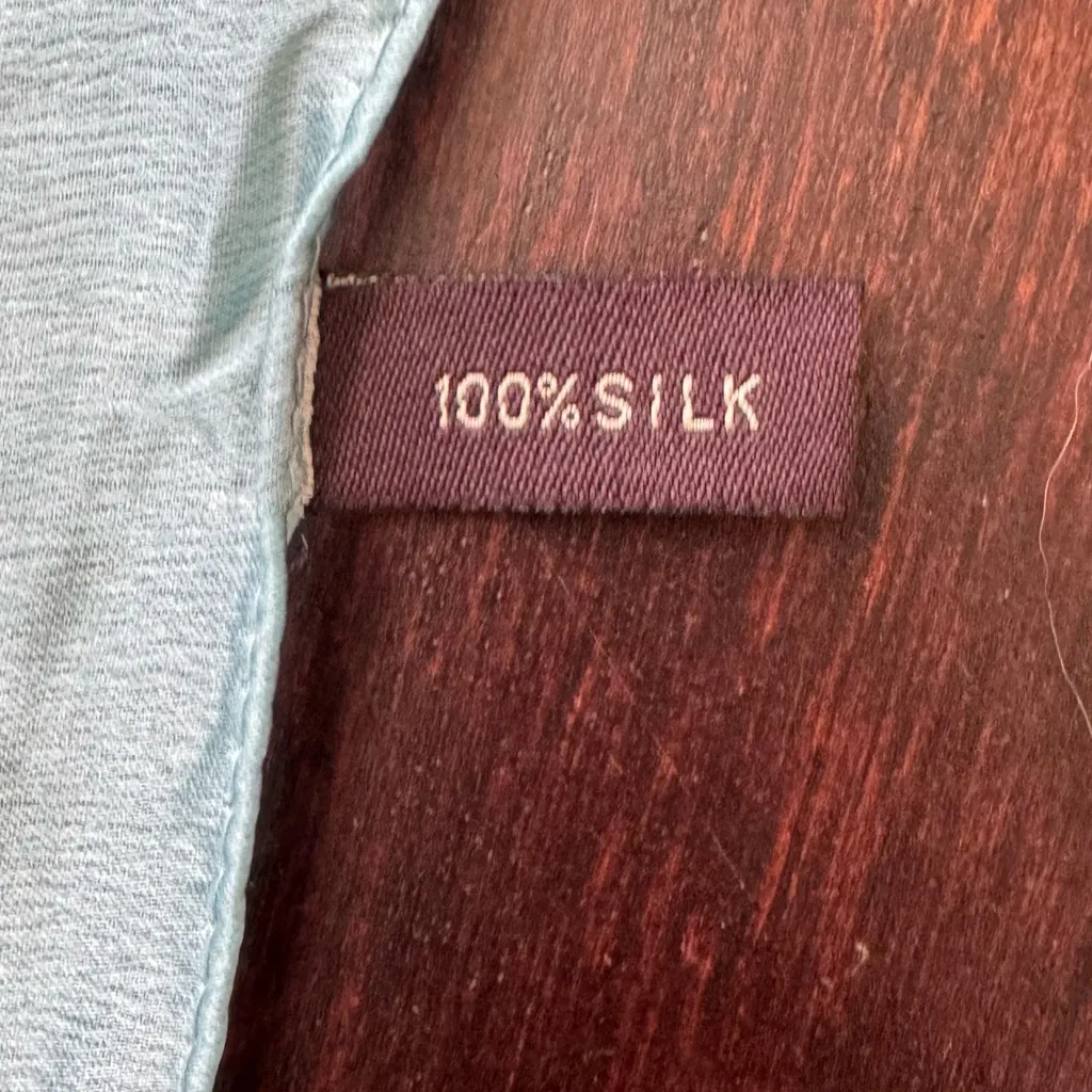 100% Silk Floral Scarf – Blue & Green Botanical Print, Elegant Wrap 71” Long Size undefined - Image 3