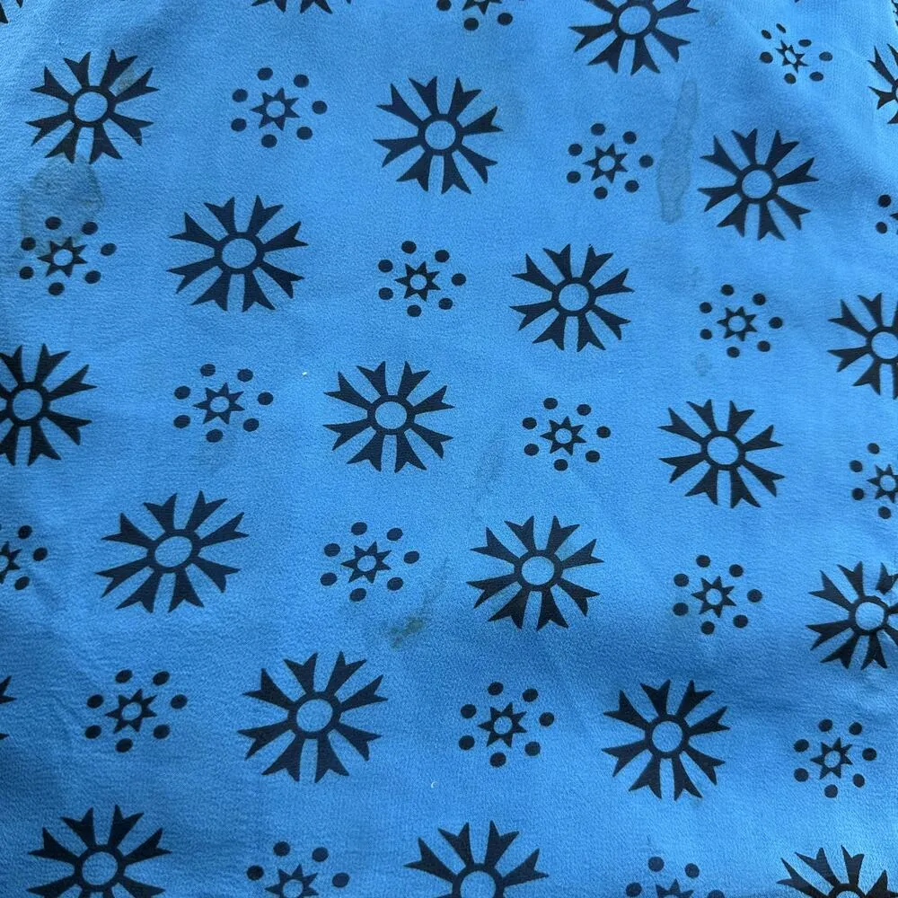 Anna Sui Printed Shift Dress Tie Front Mock Neck Chiffon Flowy Cocktail Blue 6 - Image 4