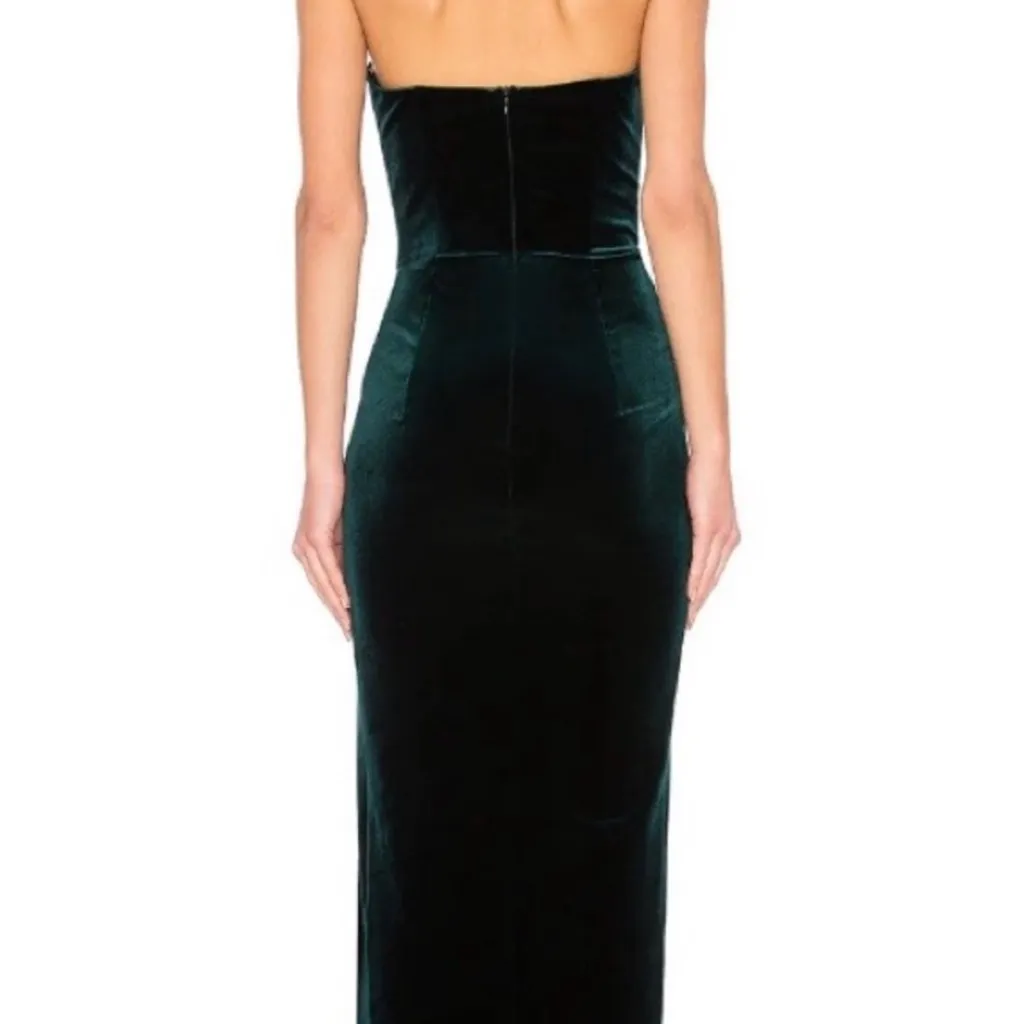 Michael Costello x Revolve dark green Asymmetrical Velvet maxi Dress, size S - Image 3
