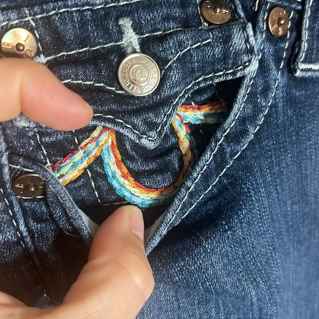True Religion Low Rise Straight Rainbow Dark Denim Rainbow Jean Y2K Vintage - Image 3