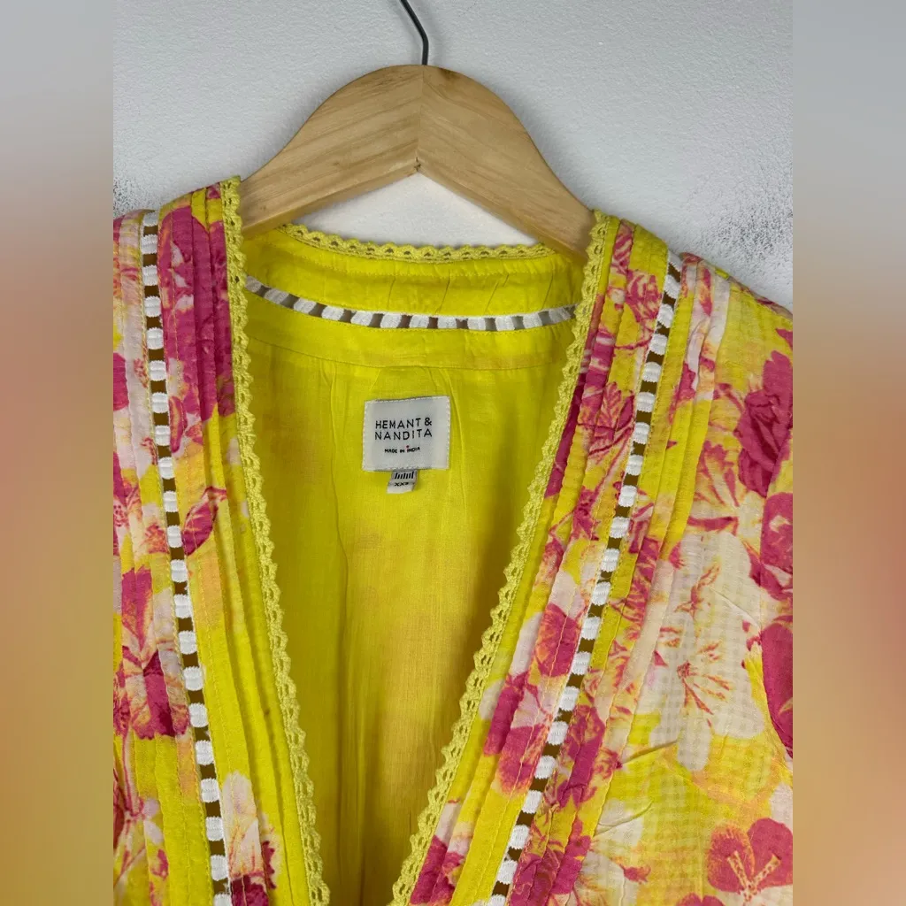 Hemant & Nandita Floral Embroidered V Neck Auril Short Dress Women’s Sz XS Pink - Image 8