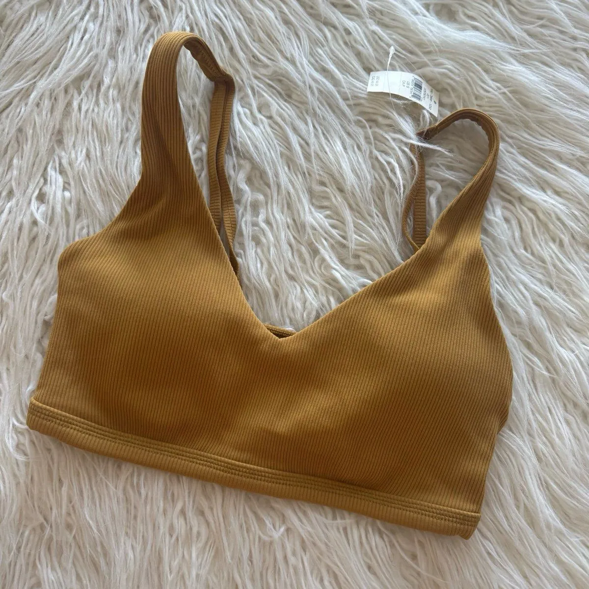 OFFLINE By Aerie Ribbed Plunge Sports Bra Honey Size Small - Image 3