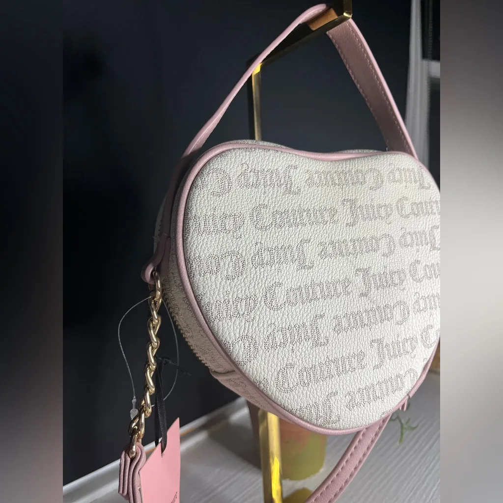 Juicy Couture Heart Crossbody Bag NWT Pink Live Never Dies Purse - Image 4