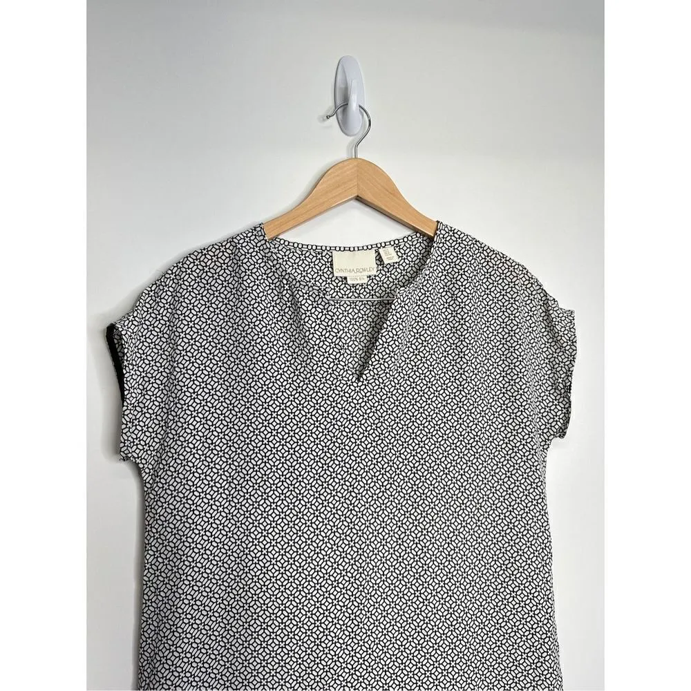 Cynthia Rowley Silk‎ Dress Womens Size 4 Short Sleeve Knee length Black/White - Image 6