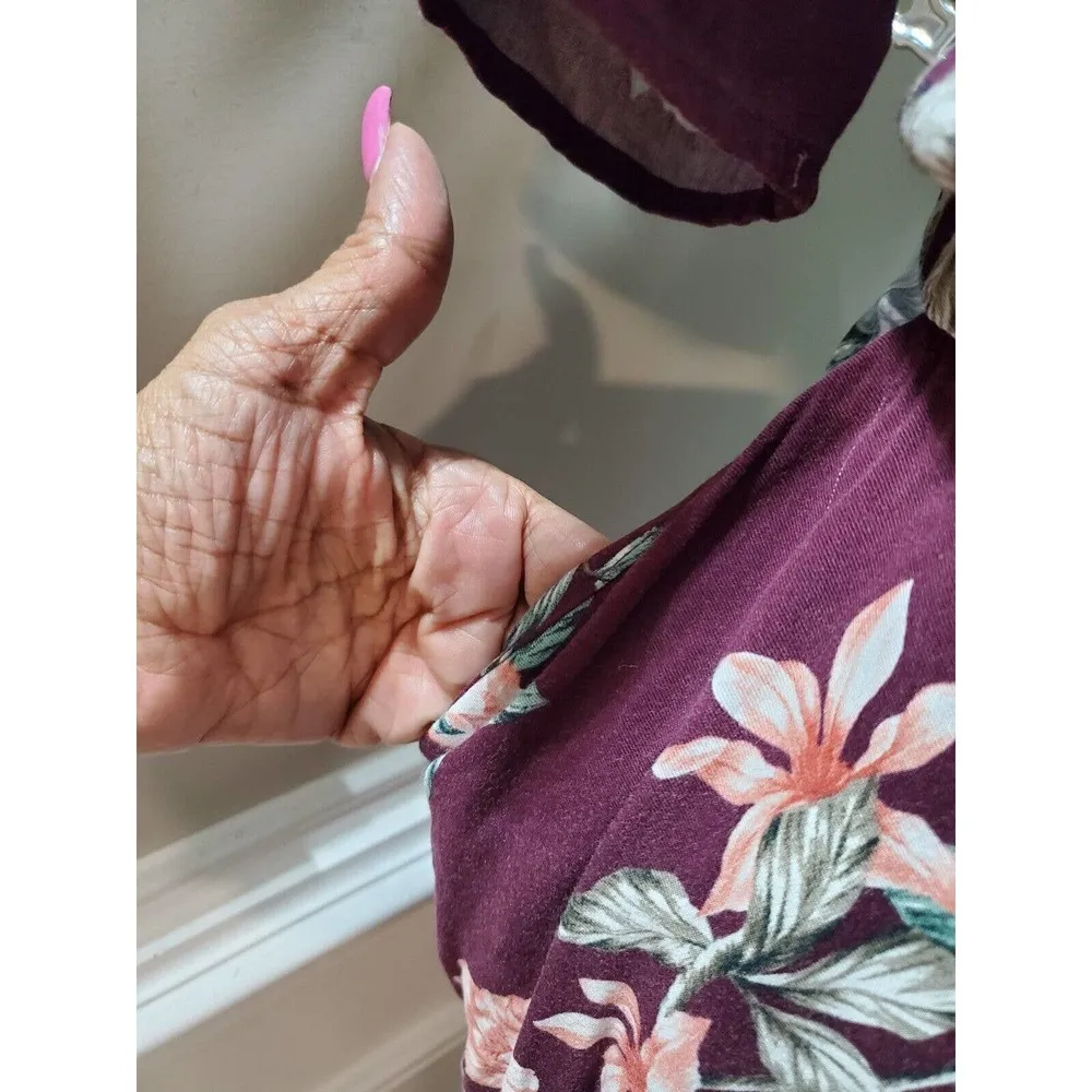 Torrid Women's Maroon Floral Polyester V-Neck Half Sleeve Knee Length Dress XL - Image 7