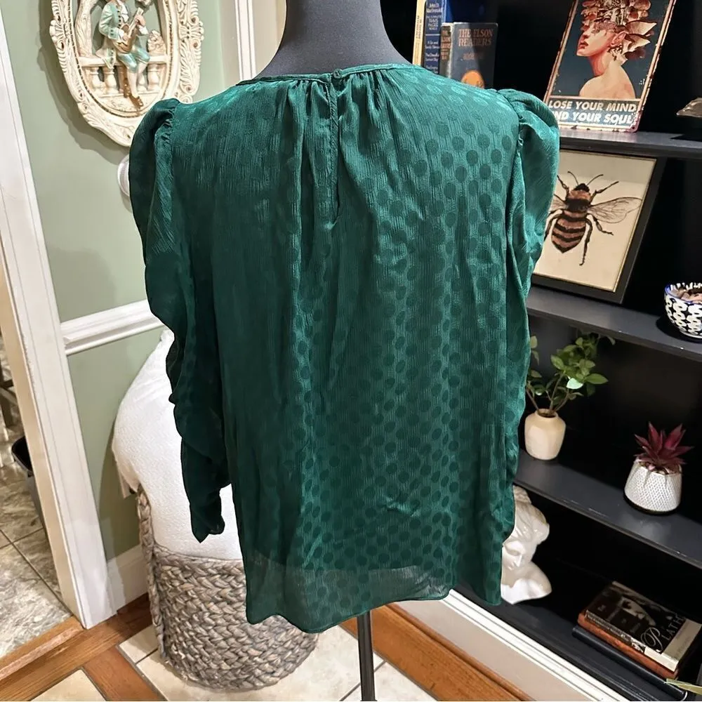 Max Studio Women's Jacquard Shine Dot Ruched Sleeves Blouse NWT Size M - Image 9