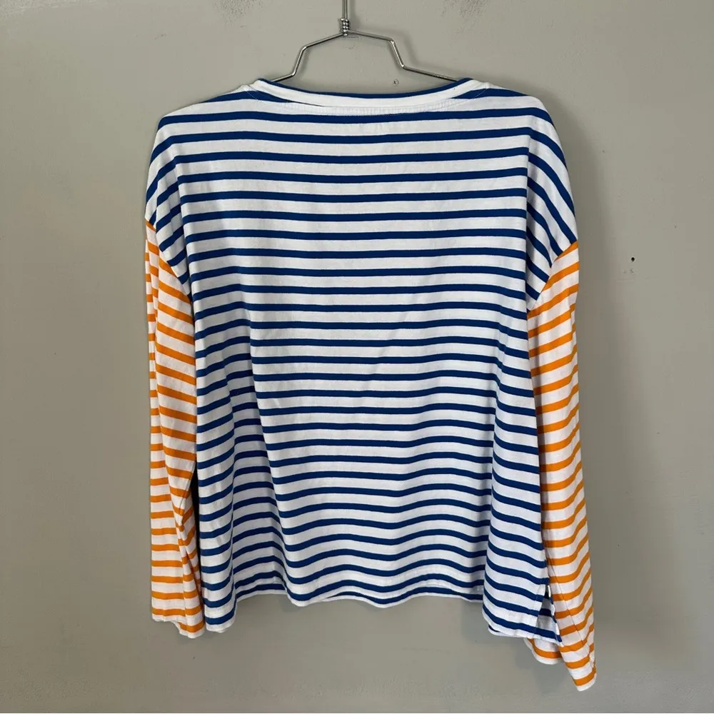 Collectif Mon Amour Striped Cotton Long Sleeve Tee Blue Orange Large - Image 4