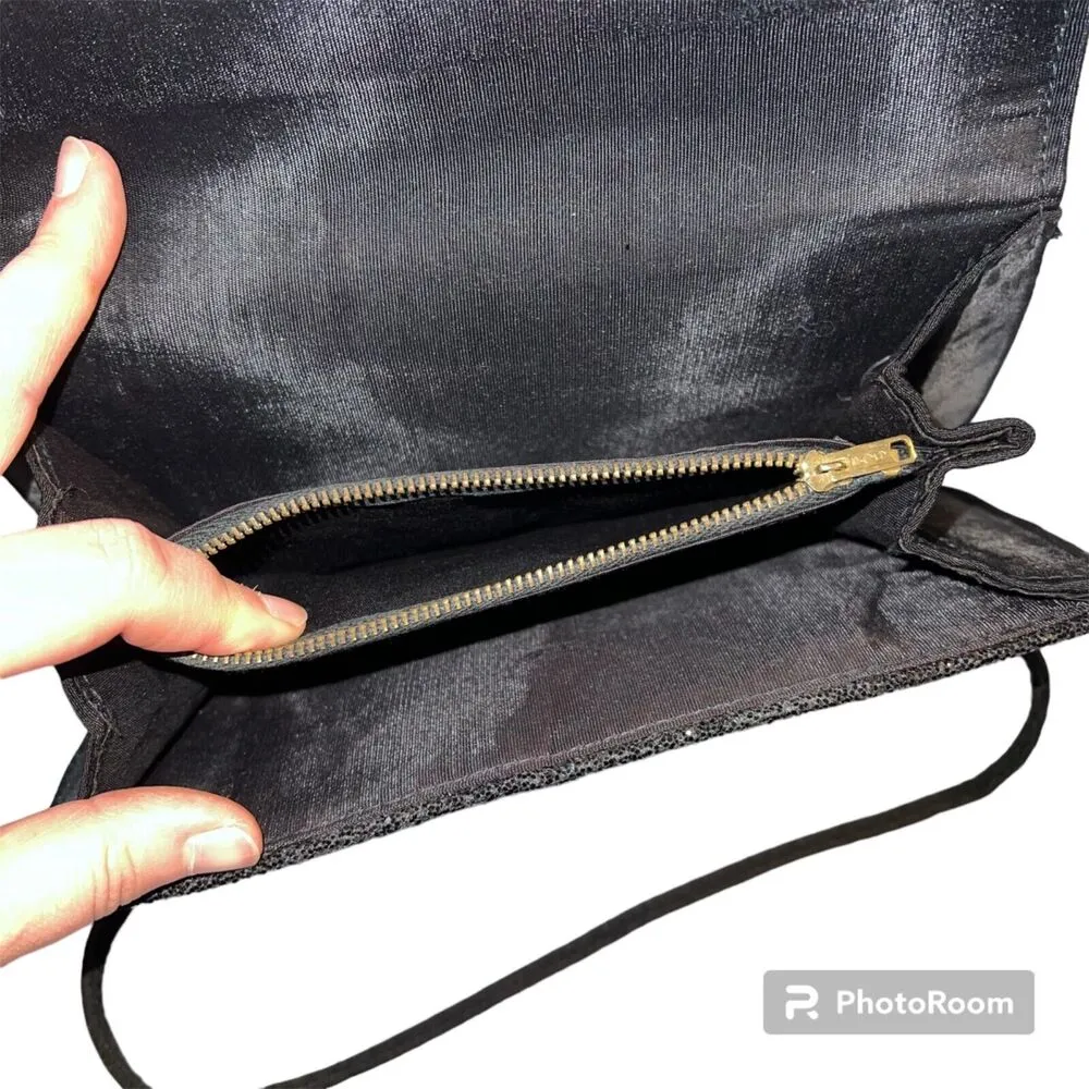 Vintage Womens Handbag Clutch Small Black Glitter Sparkle Formal Party Classic - Image 9