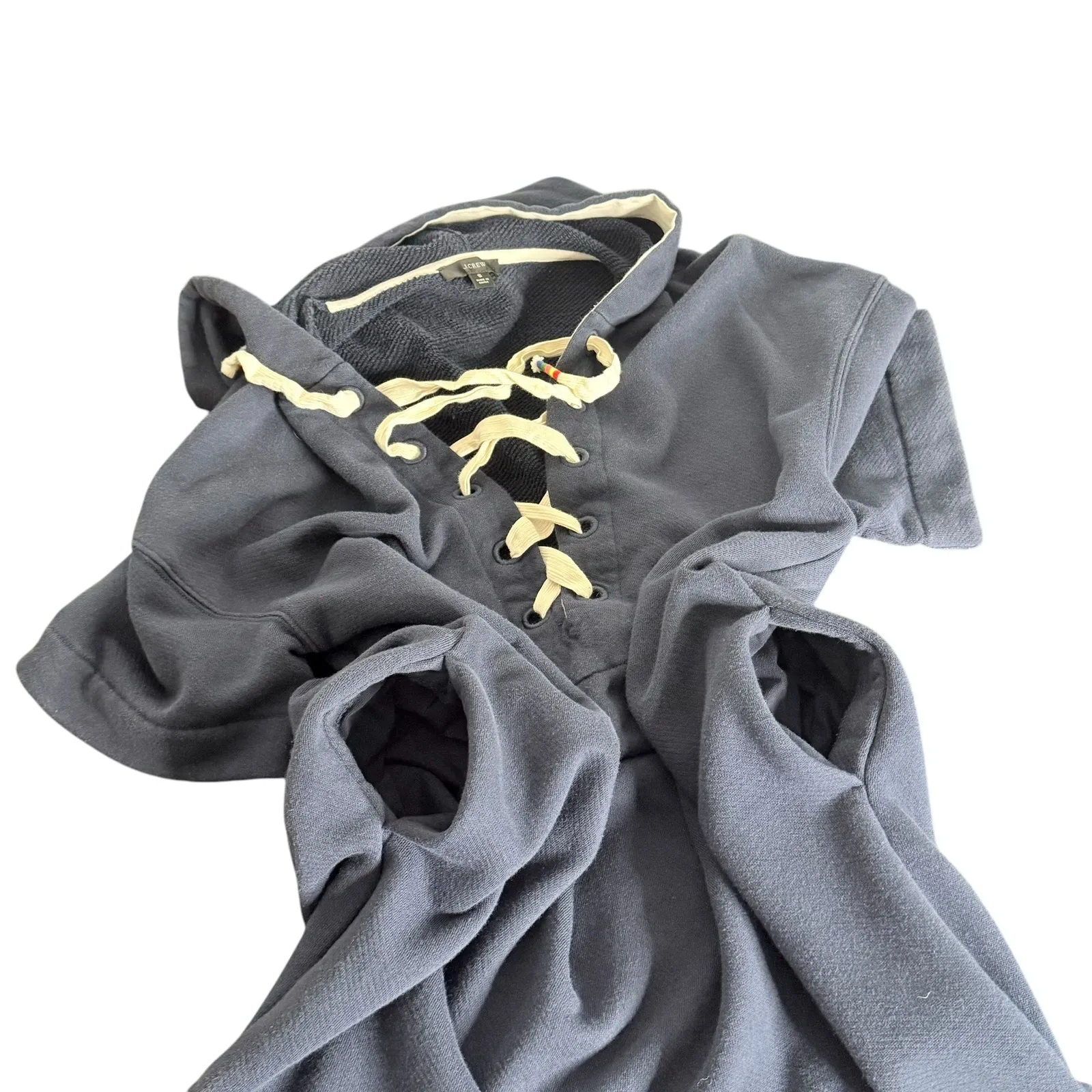 J.Crew Terry Lace Up‎ Hooded Dress Swimsuit Coverup Nautical Coastal Womens S - Image 12