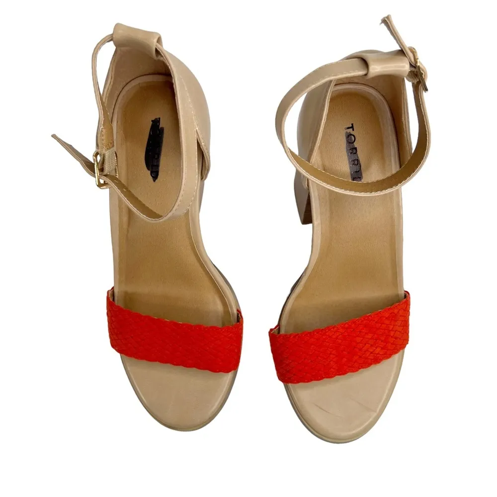 Torrid Red Braided Strap Stacked Block Heel Ankle Strap Sandals - Image 3