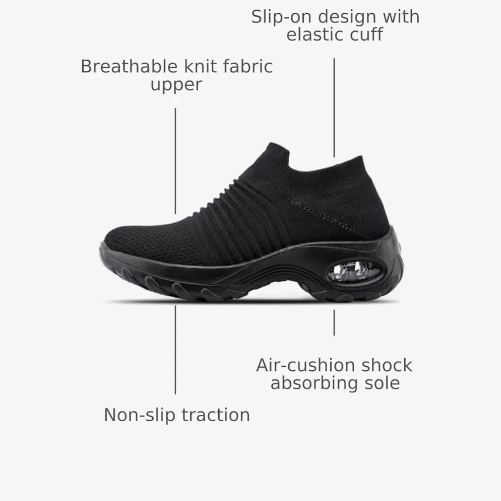 NEW Slip on Sneakers NonSlip Arch Support Plantar Fasciitis Orthopedic Shoes 8.5 Black - Image 2