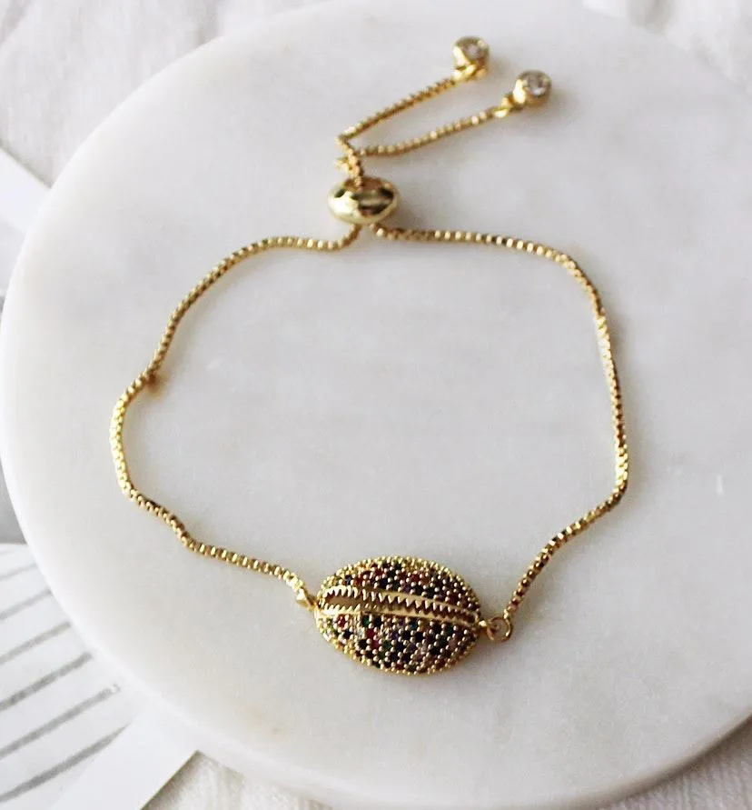 Set Of 2/Friendship Pull Tie Metal Cowrie Shell Bracelets Gold - Image 2