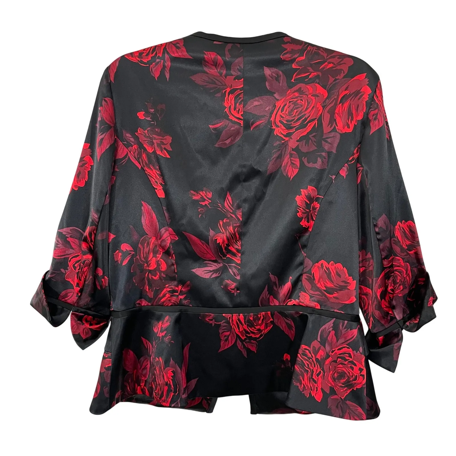 Alex Evenings Black Red Rose Floral Print Jacket Camisole Set Women's XL - Image 2