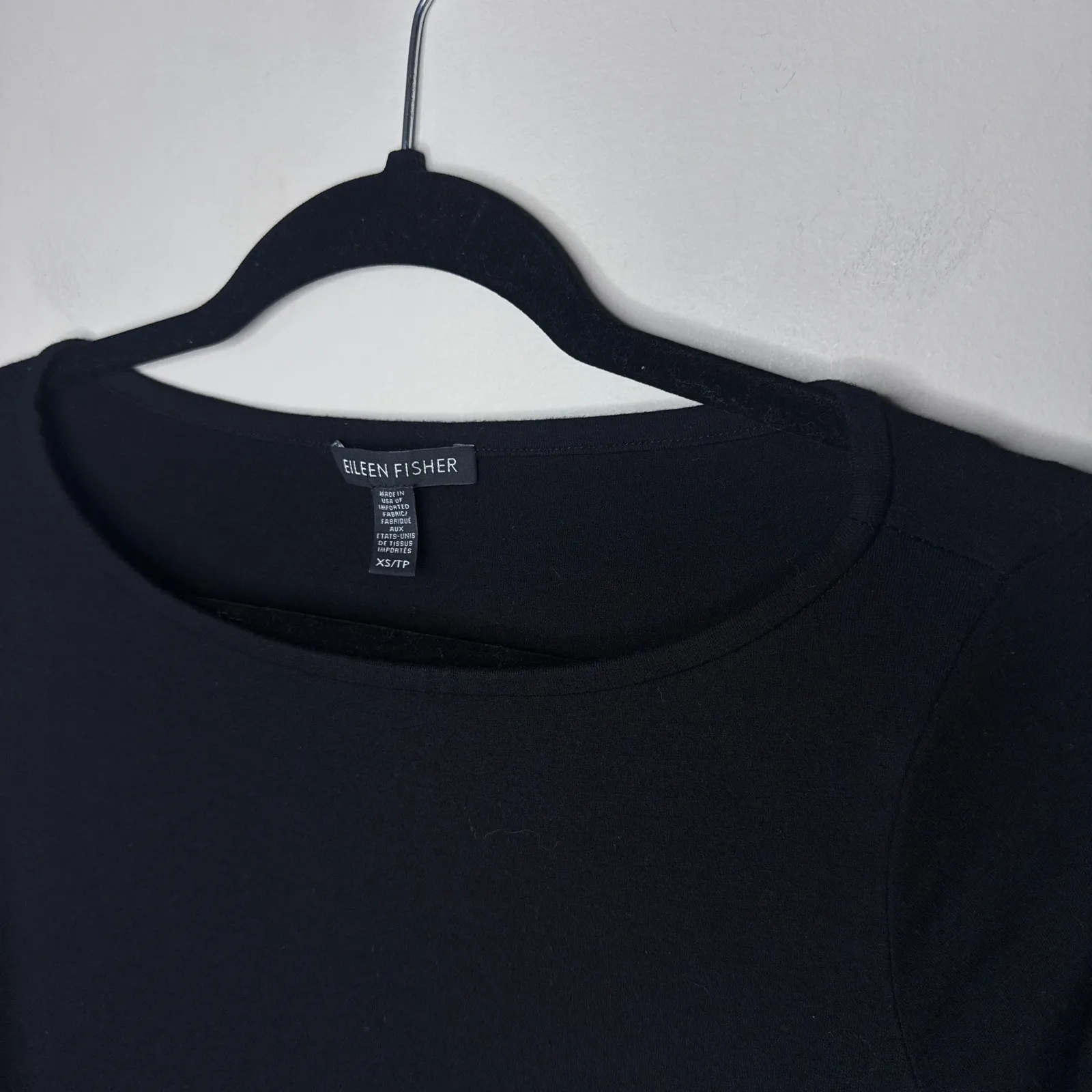 Eileen Fisher Stretch Jersey Knit Jewel Neck Black Dress Size XS‎ Simple Minimal - Image 2