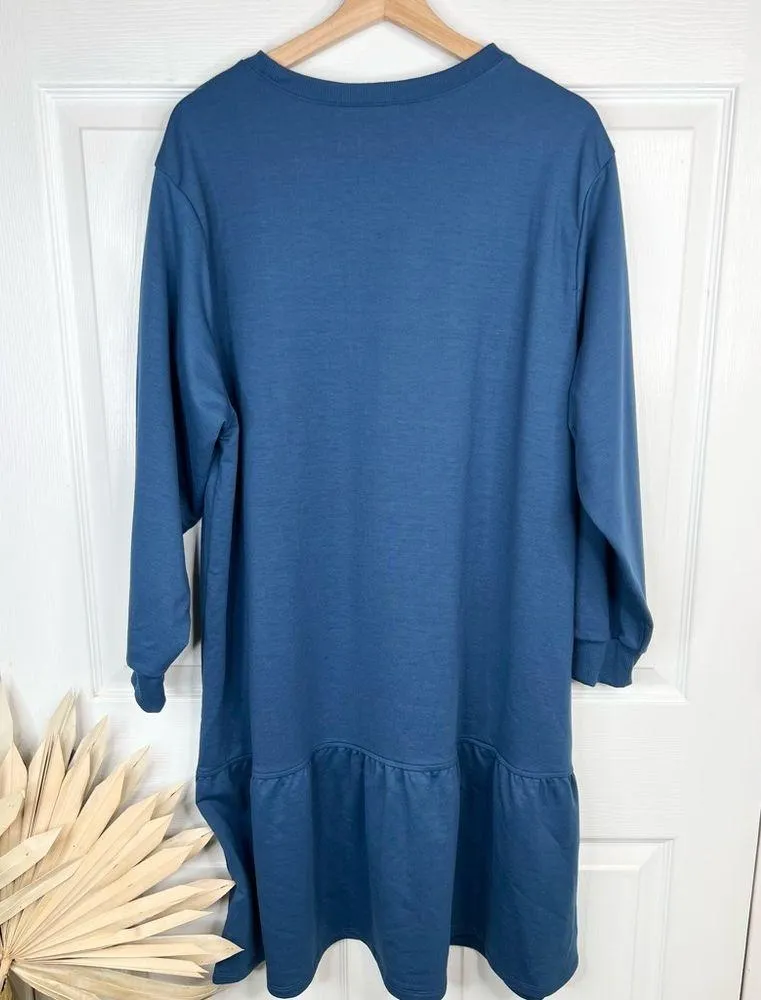 Caslon Women's Blue Drop Waist Sweatshirt Dress Long Sleeve Size XXL - Image 3