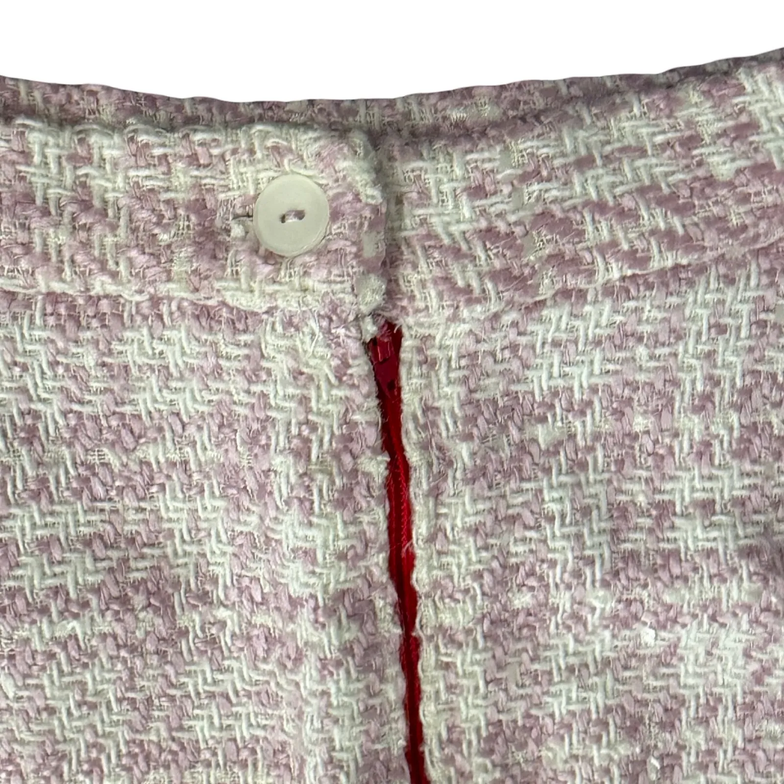 Chantal Gaudreau Pink White Tweed Fringe Hem Pencil Skirt Size 10 Barbiecore - Image 7