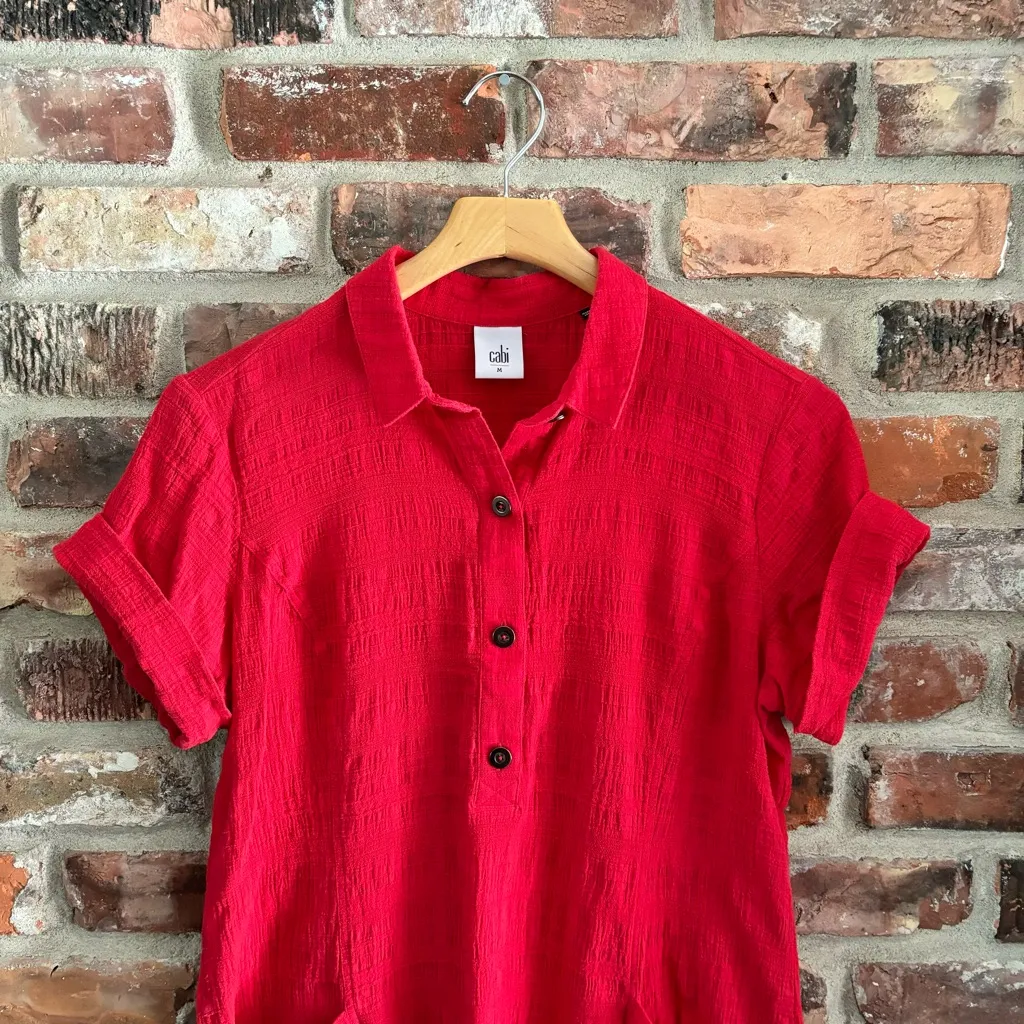 CAbi 5117 Red Cotton Hibiscus Gauze Cover Up Dress, M - Image 3