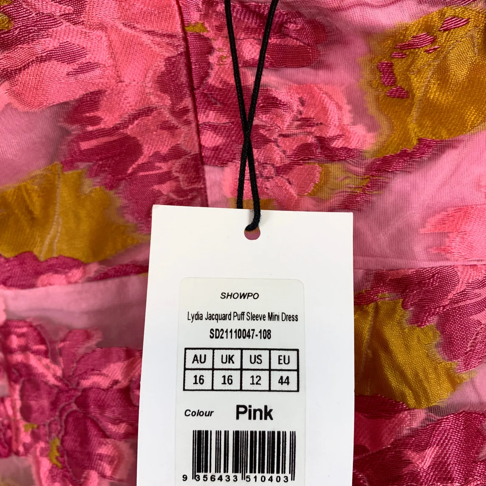 NWT Showpo. Brailey Puff Sleeve Jacquard Mini Dress Lydia Pink Size 12 - Image 7