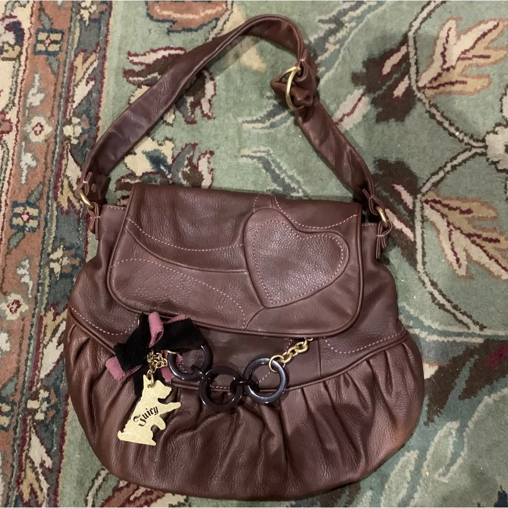 Juicy Couture Pam & Gela Scottie Dog Charm Brown Leather Heart Purse - Image 3