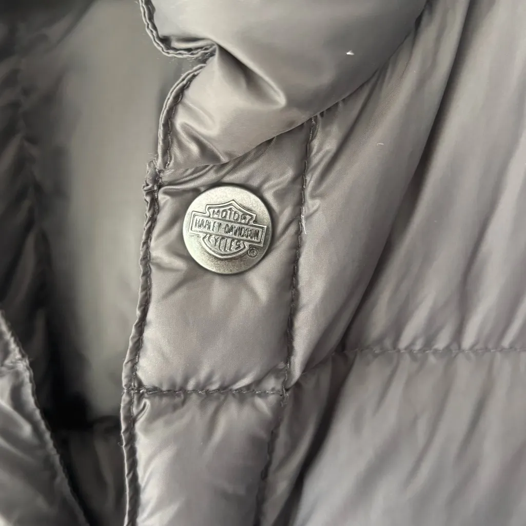 Harley Davidson Puffer Jacket Grey Duck Down Feather Winter Motorcycle Bikercore Gray Size XL - Image 4
